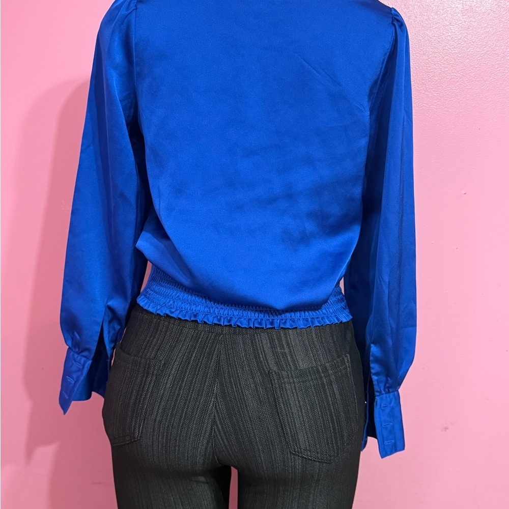 Ann Taylor Royal Blue Satin Boatneck Blouse - Picture 2 of 5